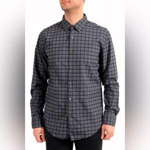 Boss Men's Dark Grid Pattern Button Down Shirt